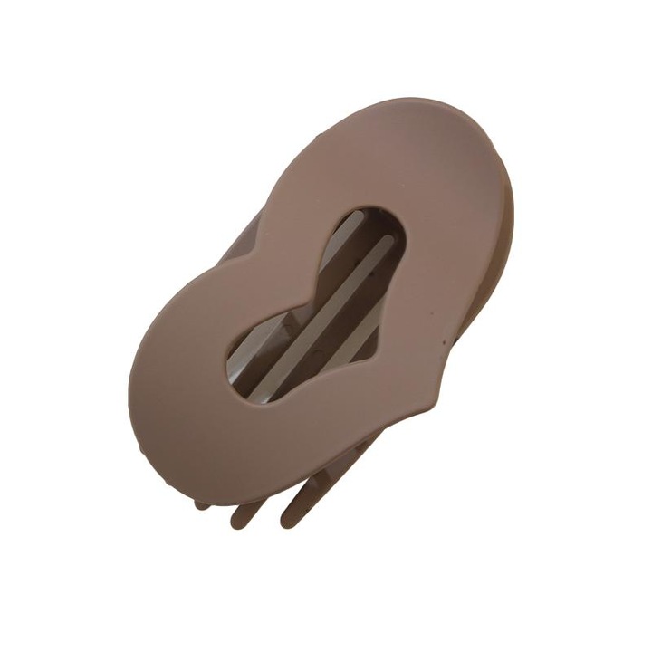 Пластмасова щипка за коса, обикновена плоска овална щипка, модел със сърце, силен захват, подходяща за кок, светлокафява