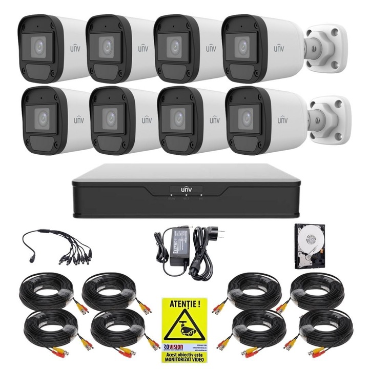Kit Supraveghere 4 Camere 8MP (4K) IR 30m Microfon, exterior, inregistrare 5MP, Complet + HDD1TB, acces mobil, noapte/zi, OOGIS™ K5MX4BA-10