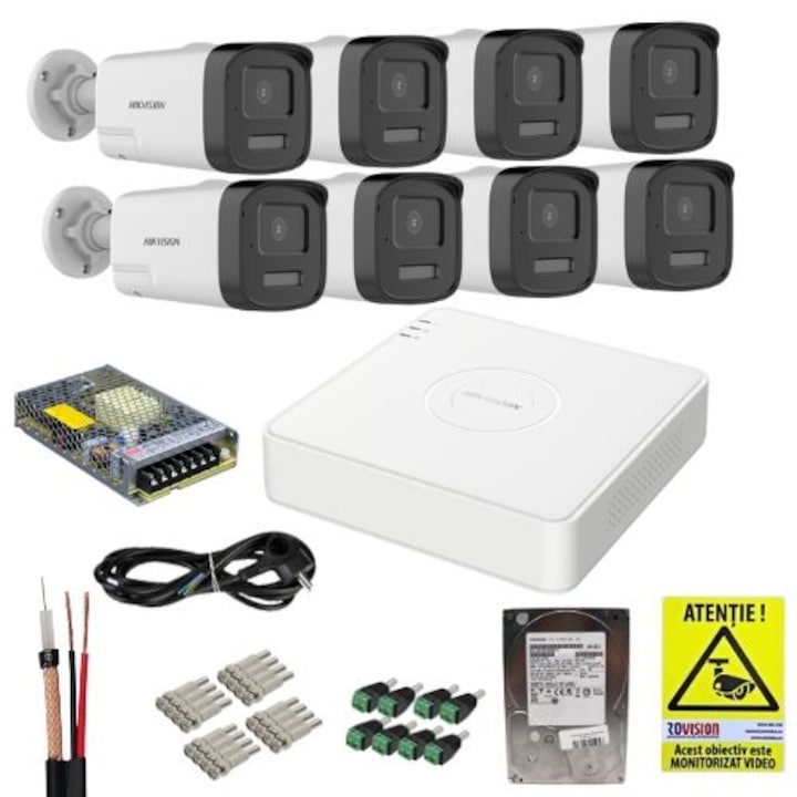 Kit Sistem Supraveghere si Securitate, 16 Camere Exterior Ultra HD 5MP High-Performance 80m ARRAY EXIR Hikvision + DVR 16 canale pana la 5MP, Auto-Adaptiv HDTVI/HDCVI/AHD/CVBS