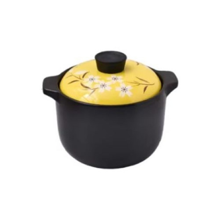 Oala ceramică cu capac 5,5L, rezistentă la temperaturi înalte, neagră, pentru supe și tocanite