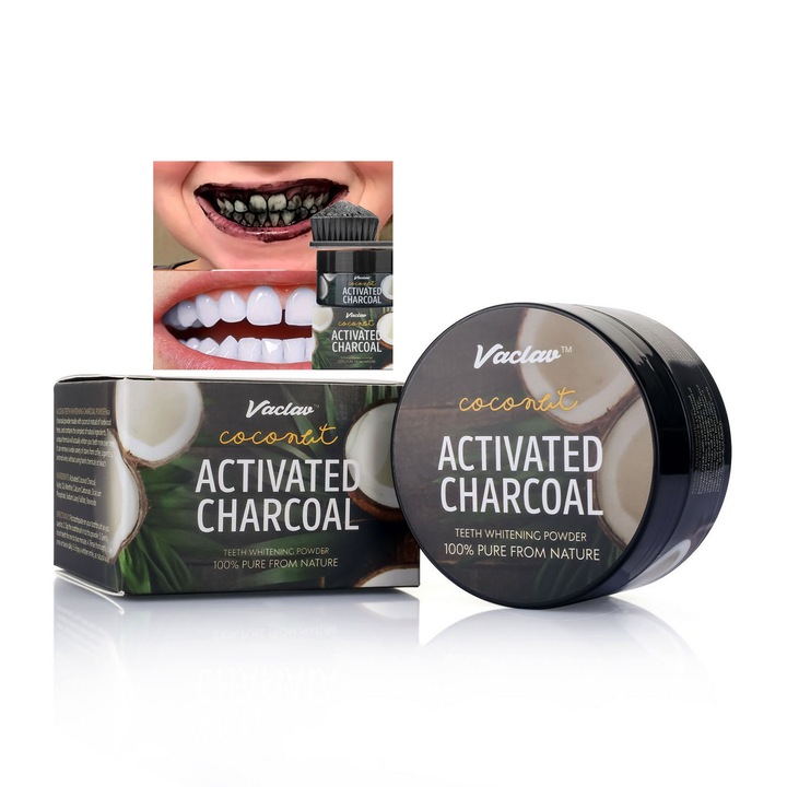 Pudra de albire a dintilor cu carbune de bambus - Albire naturala pentru barbati si femei. Pasta de dinti cu respiratie proaspata si curatare profunda pentru uz zilnic, 1 buc.bio/natural