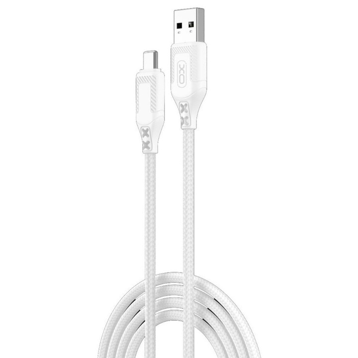 Cablu USB-C la USB-A, Xo NB235, Incarcare Rapida 2.4A, 1m, Textil Impletit, Alb