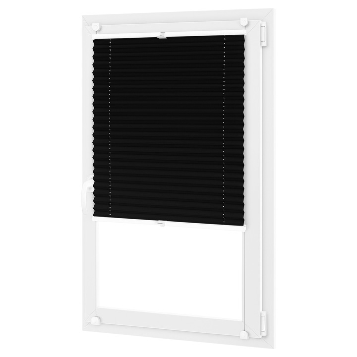 Плисирана щора, Черна, 34x150 см, Алуминий, Неинвазивен монтаж, Антистатичен материал, Лесна за почистване, Горно и долно регулиране, Комплектът включва: плисирана щора, монтажни куки, дръжки за управление, инструкции за монтаж, Произведено в ЕС