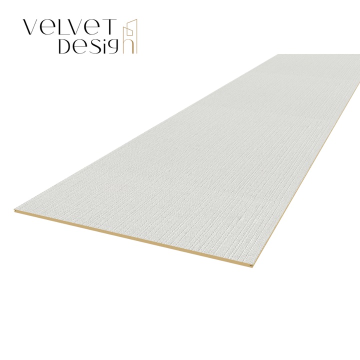 Panou decorativ modular WPC TextileSeries, impermeabil si rezistent la foc, culoare Alb Perlat, 1200 x 600 x 8 mm, 0.72 mp suprafata acoperita, Velvet Design