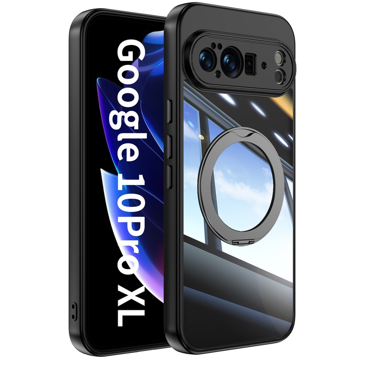 Husa pentru telefon, compatibila cu Google Pixel 10 Pro XL, suport pentru incarcare wireless, Negru