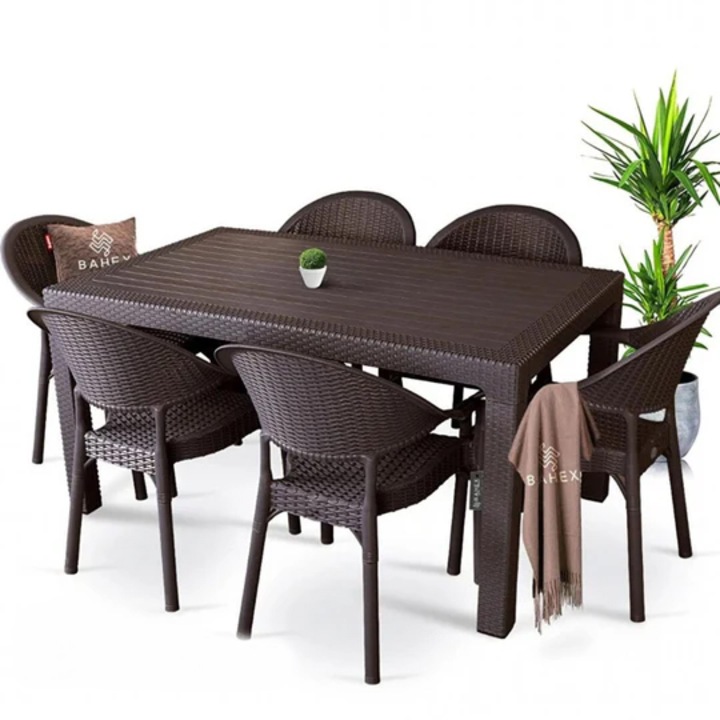 Градински комплект от маса 150 х 90 см. с 6 стола пвц – ратанов дизайн