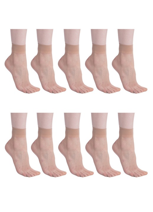 Дамски чорапи RDWESZOD, 10 чифта, найлонови, бежови, къси, еластични