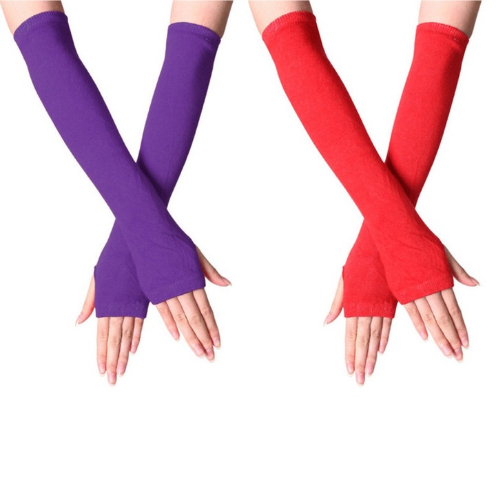 Női téli kesztyű, 2 pár, RDWESZOD, kötött, piros és lila, hüvelykujjnyílással