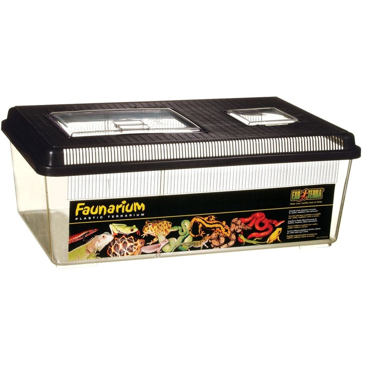 Terrárium, Exo Terra, faunárium Flat XXL, átlátszó, zárható fedéllel, szellőzőnyílásokkal, hordozófogantyúval, 46×31×17, 5 cm