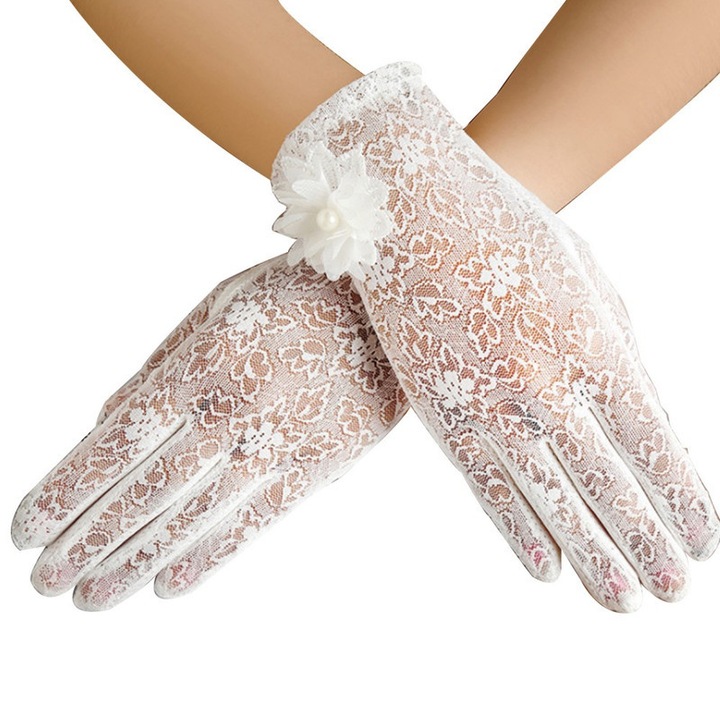 Manusi dama RDWESZOD, dantela alba, potrivite pentru ocazii formale