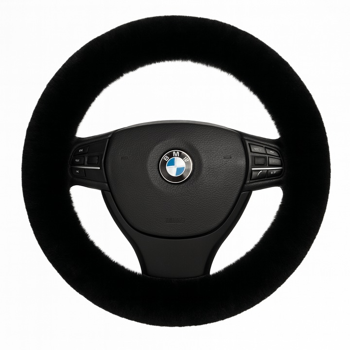 TechEeee Пухкав калъф за волан от австралийска вълна, 100% естествена кожа, противоплъзгащ и издръжлив, с висока еластичност, мека текстура, подходящ за универсални автомобилни волани 35-42 см, Черен