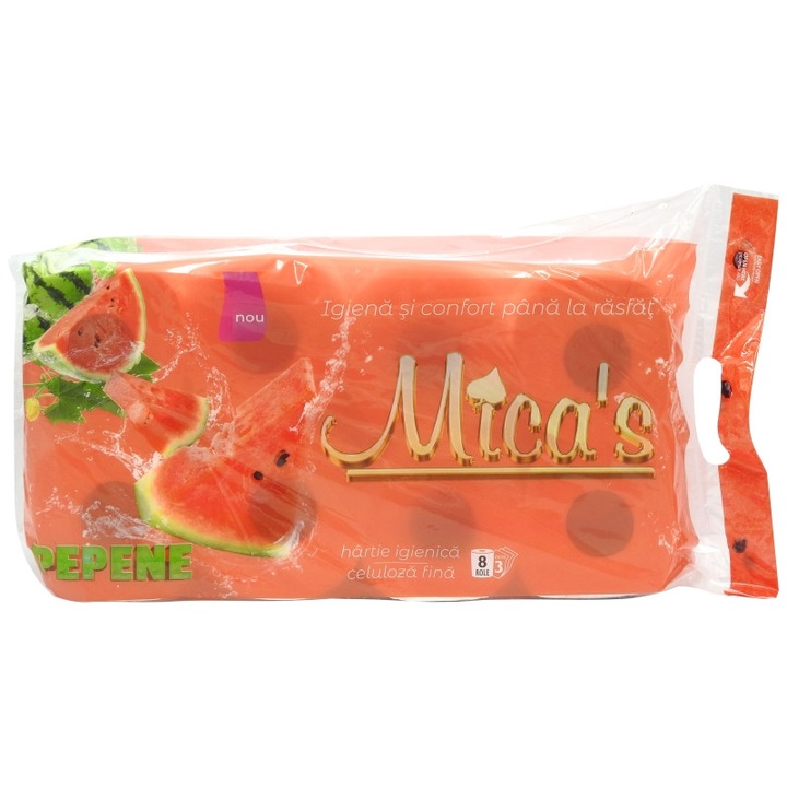 Тоалетна хартия Micas 8 ролки, 3-слойна, цвят диня