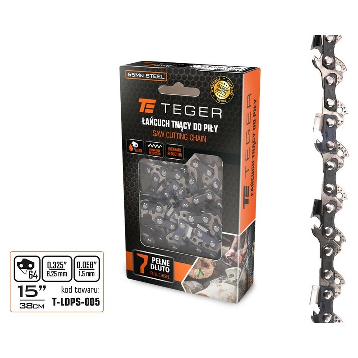 Lant de taiere pentru fierastrau, 15" (38 cm), 0,325" 1,5mm, 64 dinti, Teger