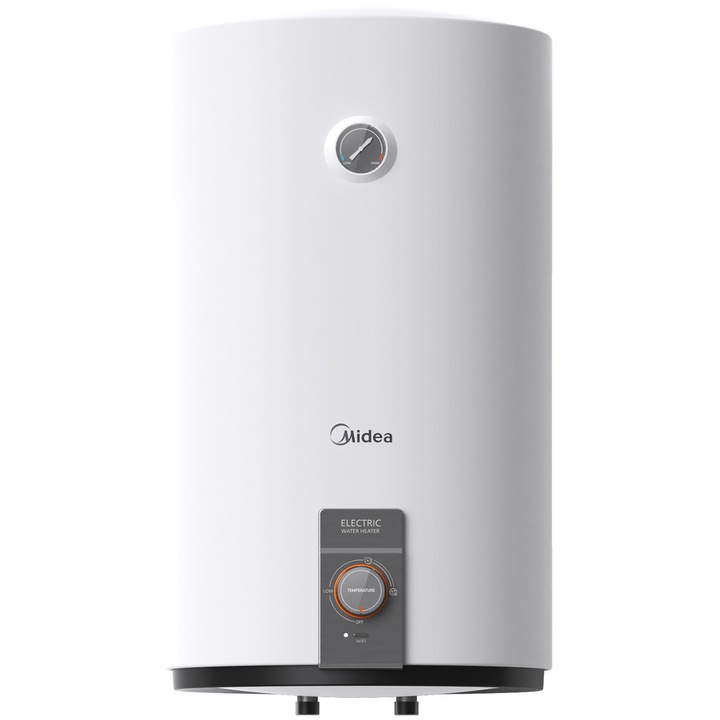 Boiler electric Midea, seria Salute, model cilindric, volum 50L, control electronic, Supapa de siguranta de reducere a presiunii, protectie supraincalzire, Wifi