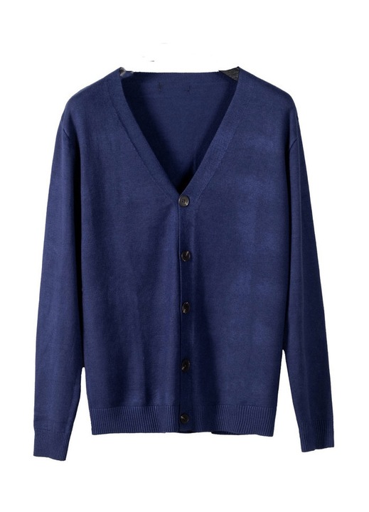 Мъжка плетена жилетка, dierouya, V-образно деколте, дълги ръкави, тъмносин, размер S