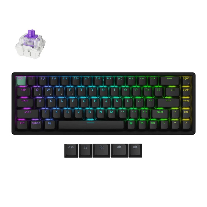 Keychron K6 HE QMK Програмируема безжична механична клавиатура, Shine-through, 2.4 GHz / Bluetooth / USB, Gateron Double-Rail Magnetic Nebula Switch, черна