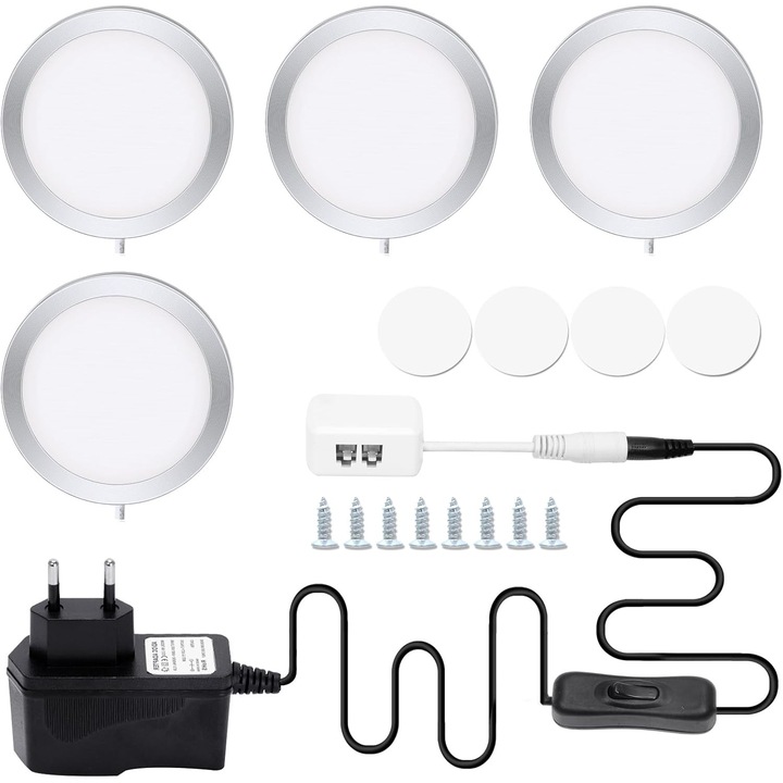 4 darabos LED-es reflektor készlet, öntapadós rögzítés, dugaszolható tápellátás, 2,5 W - CN