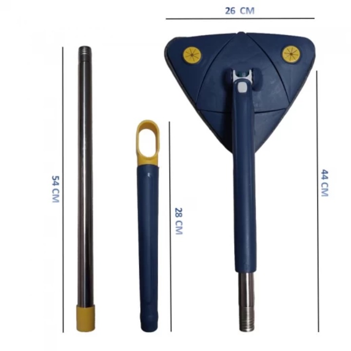 Mop Practic si Curat, umed-uscat, cap triunghiular rotativ 360, lungime 118 cm, cu 2 rezerve cadou