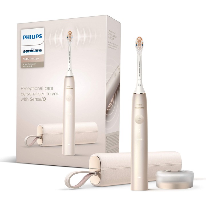 Електрическа четка за зъби Philips Sonicare Diamondclean Prestige 9900, осцилираща, цвят шампанско, с калъф за зареждане