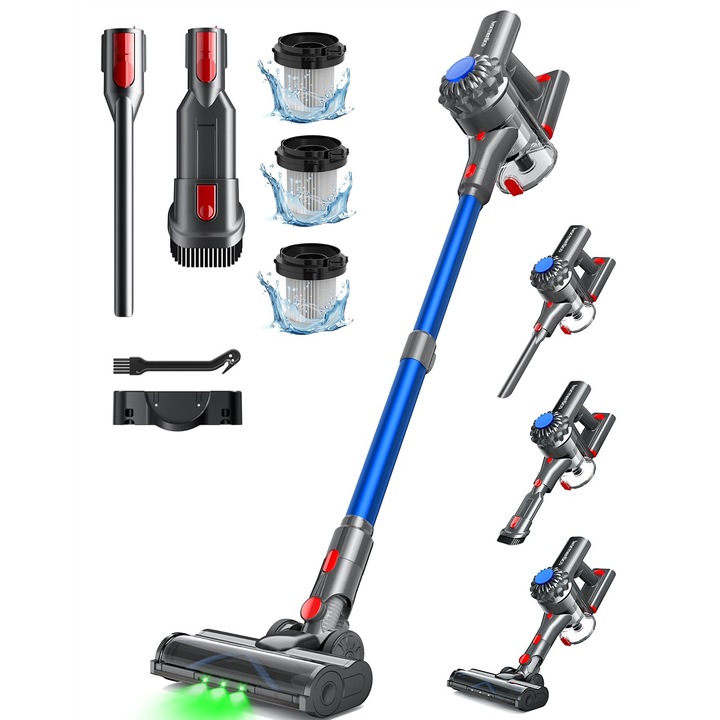 Aspirator Fara Fir, Ivormentico, 450 W, 40 Kpa, cu Led Verde, pentru Par de Animale, Albastru