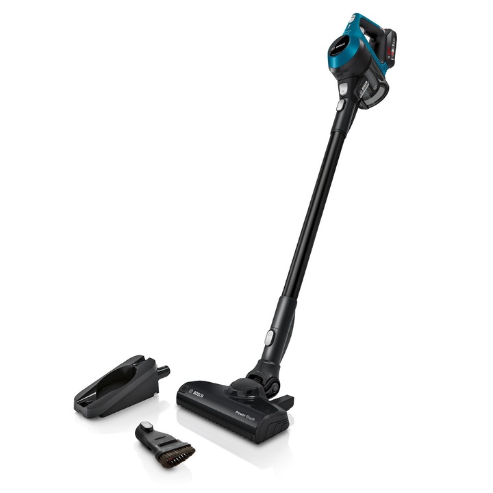 Вертикална прахосмукачка Bosch Unlimited 6, безжична, без торба, синя, 0.5 л