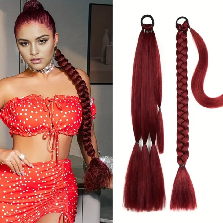 Coada par Visiniu / Burgundy, pentru impletit, fibre sintetice speciale care imita parul natural, 80 cm, Animis Beauty ®