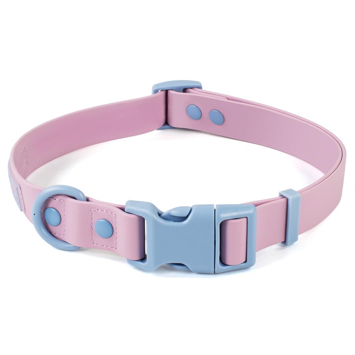 Zgarda caine Wolfone, reglabila, impermeabila, mov/roz, 37.5x55cm