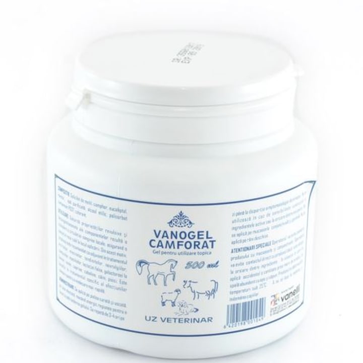 Gel revulsiv si antiinflamator pentru caini, pisici, oi, vaci, cai, Vanogel Camforat, 500 ml