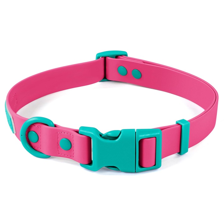 Zgarda pentru caini Wolfone, ajustabila, rezistenta la apa, roz/turcoaz, 37.5-55cm