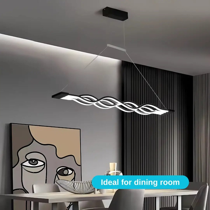 LED висящ полилей 76W, линеен, черен – димируем, дистанционно управление - вълнообразен дизайн