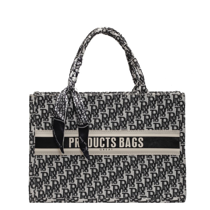 Geantă tote dama, capacitate mare, design modern, maro închis, 28x20x10cm