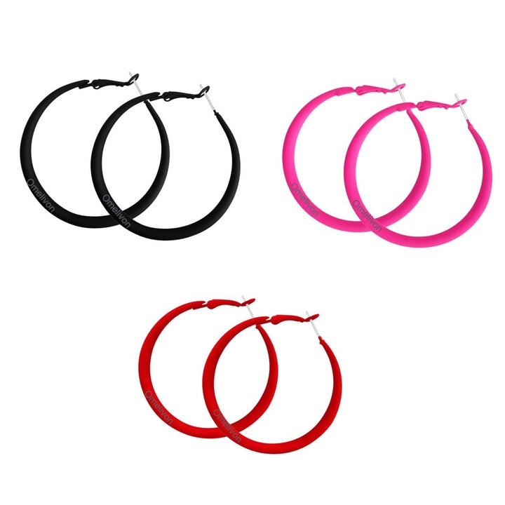 Cercei hoop dama set 3 perechi, stil 80s si 90s, Accesorii de bijuterii Y2k, haine de petrecere luminoase asortate, Omelivon®，multicolor, 5cm