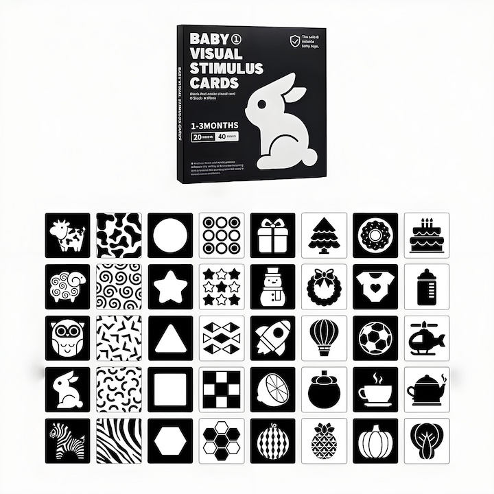 20 db vizuális stimulációs kártya babáknak, fekete-fehér kártyák, 1-3 hónap, Pawlisor®