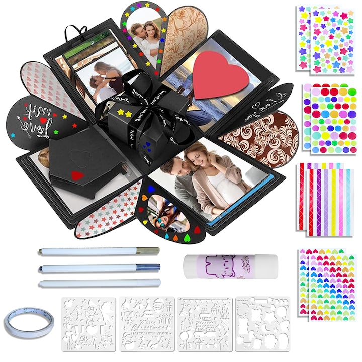 DIY robbanó meglepetés doboz 6 oldallal, kézzel készített szerelem emlék scrapbook ajándék karácsonyra, születésnapra, évfordulóra, Valentin-napra, esküvői ajándék