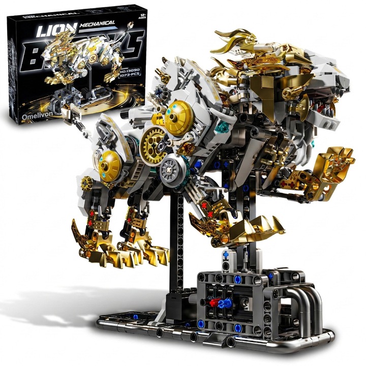 Set Constructie Leu Mecanic Technic – 1073 Piese, Model de Inginerie cu Lumini, Suport de Afisare, Cadou Ideal pentru Adulti si Baieti