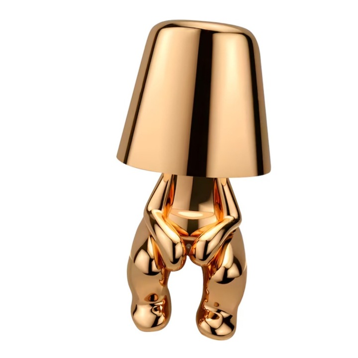 Lampa LED omulet, Reincarcabila prin USB, Acumulator 1800mAh, 3 moduri de iluminat (cald, neutru, rece), Comutator tactil, Design modern, Lumina ambientala, Acasa, Durabila, decorativa si versatila, Auriu