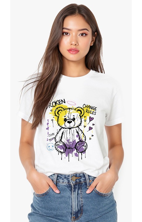 Tricou unisex grafica ursulet urban – bumbac 100%, streetwear UNICAT, cadou original, Alb