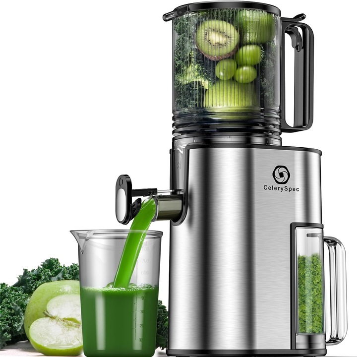 Storcator de fructe si legume CelerySpec, Slow Juicer, inox, 250W, 1,8L, negru