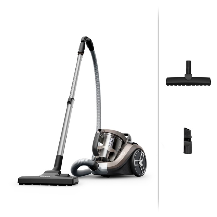 Aspirator Fara Sac Rowenta Compact Power Xxl Pentru Parchet, 900 W, Sistem De Filtrare In 3 Etape, Capacitate Xxl, Raza De Curatare De 8, 80 M, Incl. Duza Pentru Spatii Inguste 2 In 1, Cromat, Ro4B30
