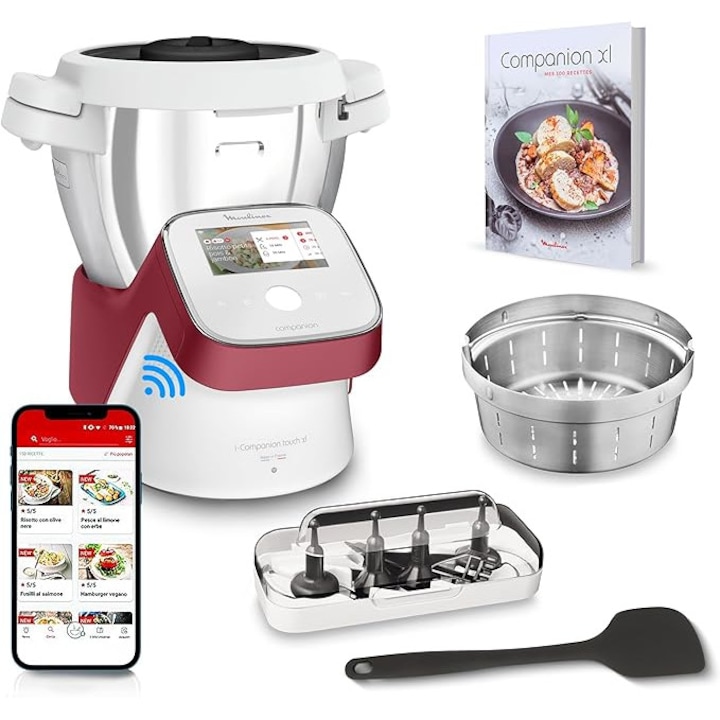 Moulinex I-Companion Touch XL HF934510 robot de bucatarie multifunctional, 1550 W, 14 programe, ecran tactil, 3 L, rosu