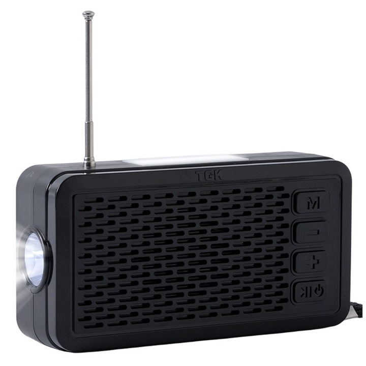 Преносимо соларно FM радио TG-2305, черно, HIFI, Bluetooth, USB/TF, TWS, LED светлина, презареждаемо