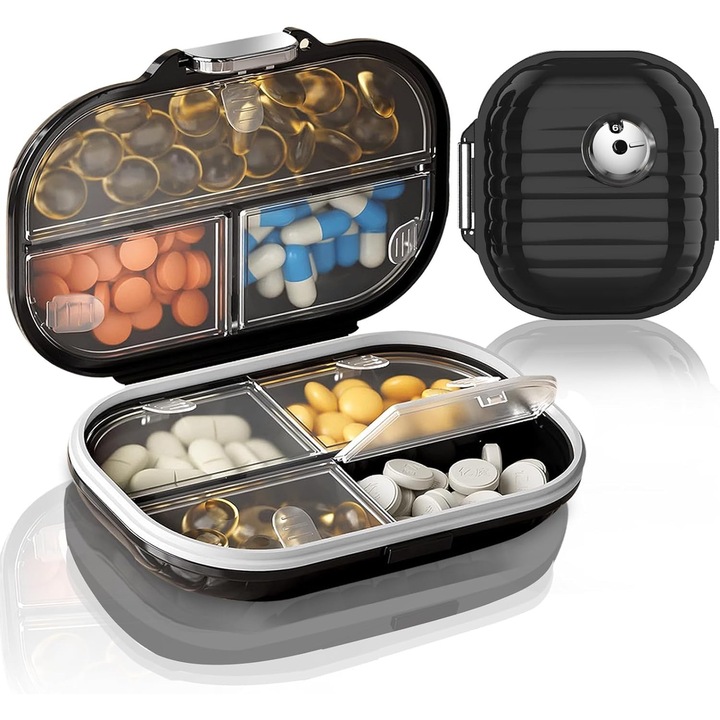 Set 2 cutii pentru pastile de calatorie (marime mare si mica), organizator portabil de medicamente, potrivit pentru calatorii, depozitarea vitaminelor si a produselor zilnice