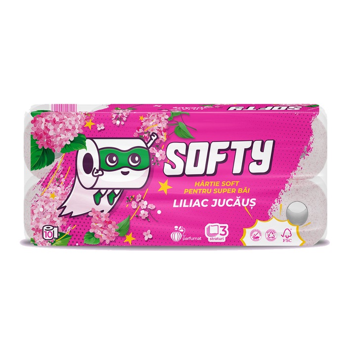 Hartie Igienica Softy Liliac, 3 Straturi, Alba, 12 M, 10 Role/set