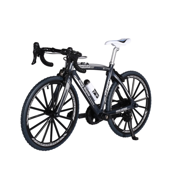 Miniatura bicicleta de munte, negru, 1:8, pliabila, aliaj, decorativa