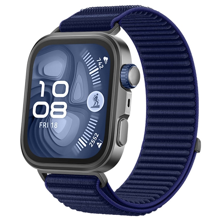 Curea compatibila pentru HUAWEI WATCH Fit 3 / Fit 4 / Fit 4 Pro, material textil moale, confortabila, cu prindere cu arici, Albastru inchis