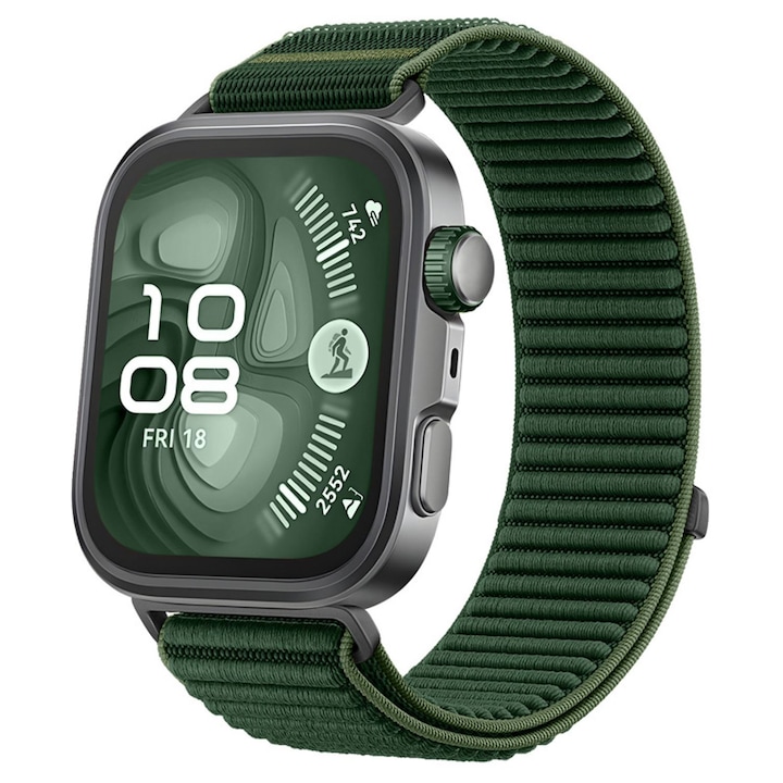 Curea compatibila pentru HUAWEI WATCH Fit 3 / Fit 4 / Fit 4 Pro, material textil moale, confortabila, cu prindere cu arici, verde inchis