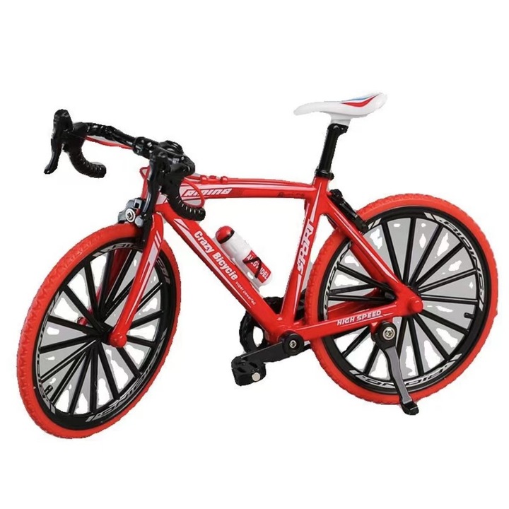 Miniatura bicicleta de munte, rosie, 1:8, pliabila, aliaj, decorativa