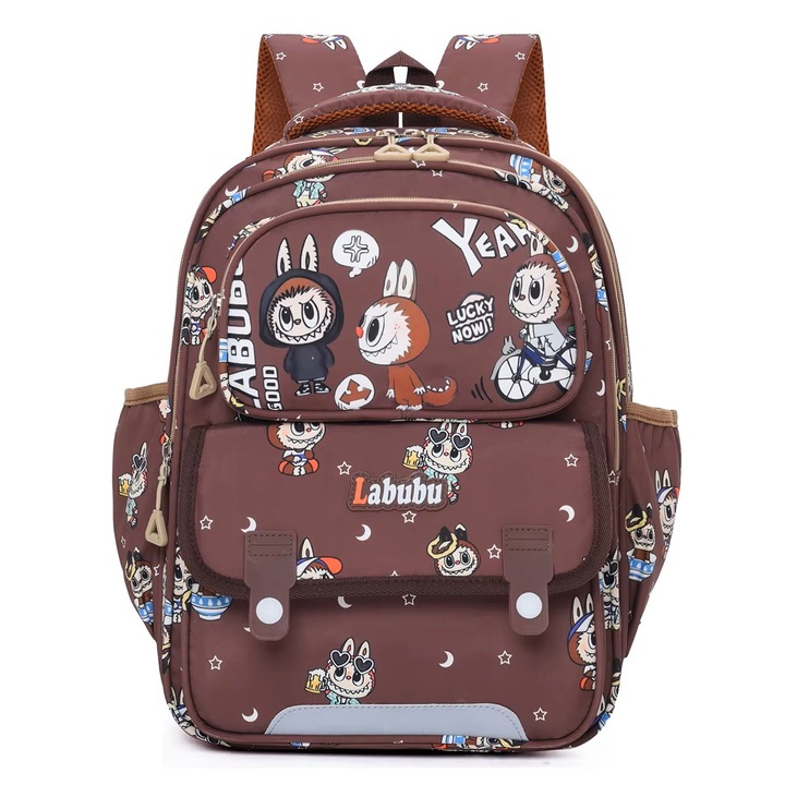 Ghiozdan pentru scoala, rucsac pentru scolari si studenti, 39 x 31 x 13 cm, incapator, rezistent, multiple buzunare, maro, multicolor, One Derya