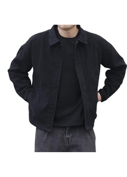 Jacheta Casual pentru Barbati, Primavara-Toamna, din Bumbac Rezistent, cu Nasturi si Buzunare Frontale, XL, Neagra, PriStyle®