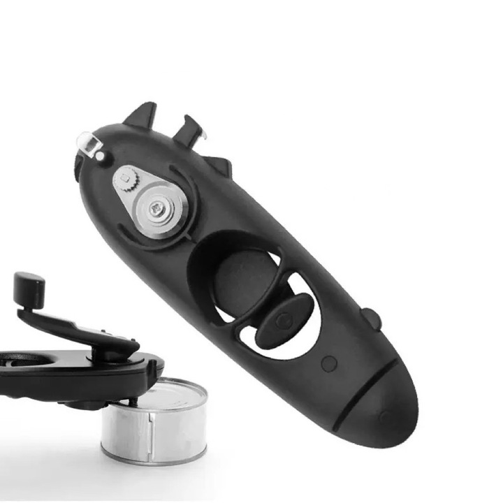 Deschizator de sticle multifunctional, 8 in 1, manual, Uxinhome, ABS + otel inoxidabil, pentru deschiderea cutiilor, sticlelor de vin, pungilor pentru gustari, cutiilor de tabla, negru